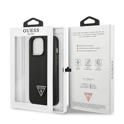 Mbulesë telefoni Guess Saffiano Triangle Logo, iPhone 14 Pro Max 6.7", hardcase, e zezë