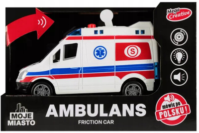 Auto lodër ambulancë Rescue Car, pull back, drita dhe zë, e bardhë