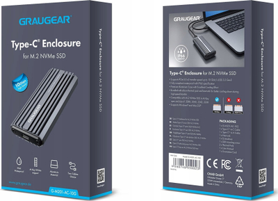 Kuti e jashtme SSD Graugear G M201 AC 10G, M.2 NVMe, USB 3.2 Gen 2, gri