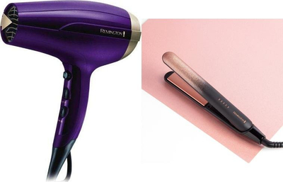 Set për flokë Remington D5219 dhe S5305, tharëse me jonizim, drejtues flokësh, e zezë