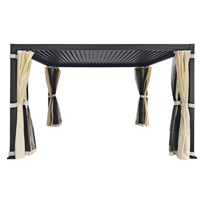 Rrjetë mushkonjash për pergola Quito HM6614, 3x4x2.4m, rrjetë e zezë, perde bezhë