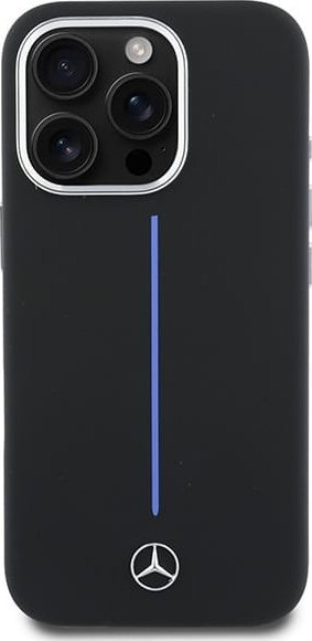 Kapak telefoni Mercedes Silicone Blue Stripe për iPhone 16 Pro Max 6.9", MagSafe, i zi