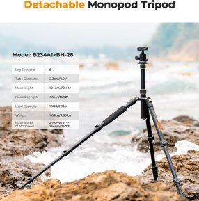 Tripod për kamera K&amp;F Concept 72 Professional, 195cm, kokë panoramike 360°, i lehtë