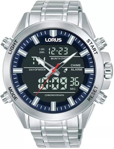 Спортски часовник Lorus Tough Sports RW665AX-9, хронограф, 45mm, сребрена боја