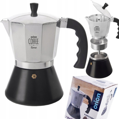 Xhezve moka Orion Coffee Time, 9 filxhanë, 450ml, argjendtë e zezë