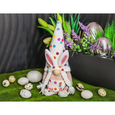Figurë dekori Saska Gift and Decor Gnome Dwarf Bunny, 25 cm, pranverë Pashkë, shumëngjyrëshe