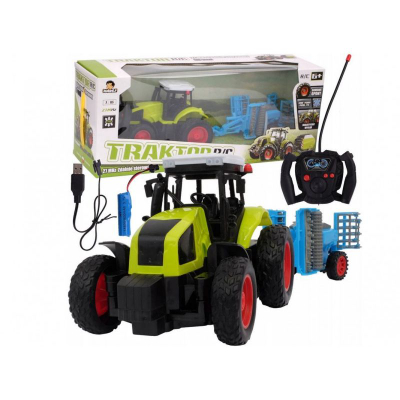 Lodër traktor me pult, Traktor R/C, rimorkio, bateri rikarikueshme, jeshil e zi