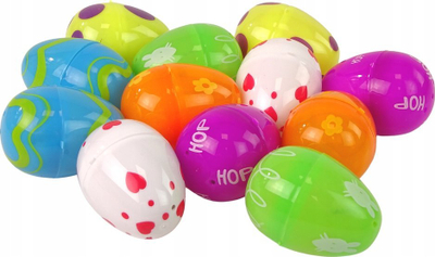 Set dekorativ Pashkë LeanToys Christmas Egg, 12 vezë plastike, me figura lepurushësh, shumëngjyrëshe