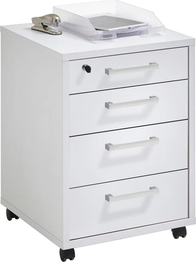 Komodinë zyre me rrota FMD Mobile Drawer Cabinet, 48x49.5x65.5 cm, 4 sirtarë, e bardhë