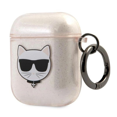 Kuti mbrojtëse Karl Lagerfeld Glitter Choupette KLA2UCHGD për AirPods 1/2, TPU, bezhë