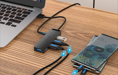 HUB USB Vention me 4 porta USB 3.0, me rrymë më vete, kabllo 1m, i zi
