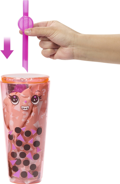 Kukull Barbie Pop Reveal Boba Tea Mango Mochi, me gjëra brenda, me 8 surpriza, shumëngjyrëshe