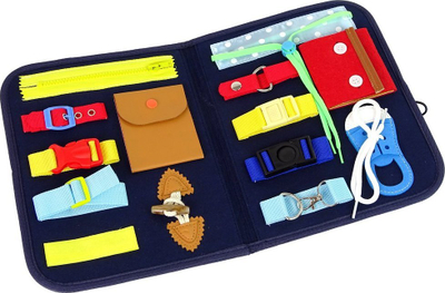 Lodër sensoriale valixhe për kalama, material felt, me puzzle manipulimi, shumëngjyrëshe
