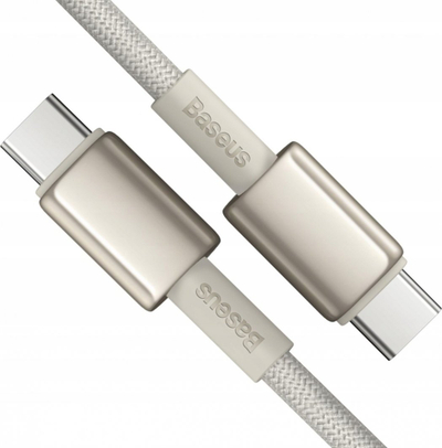 Kabllo karikimi Baseus Tungsten Gold, Type C në Type C, 100W, 1m, e bardhë