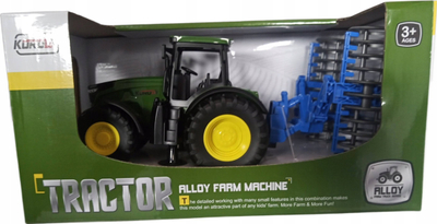 Lodër traktor Gazelo Alloy Farm Machine, me vegla bujqësie, metalike, jeshile