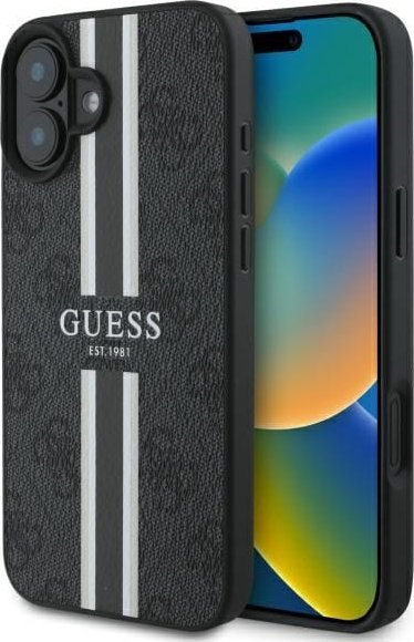 Futrollë telefoni Guess GUHMP16SP4RPSK, MagSafe, për iPhone 16 6.1", e zezë