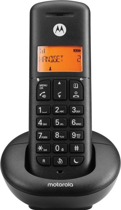 Telefon fiks pa tela Motorola E201, DECT, me sekretari telefonike, i zi