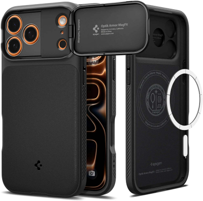 Kapak telefoni Spigen Optik Armor MagSafe, për iPhone 17 Pro Max, i zi