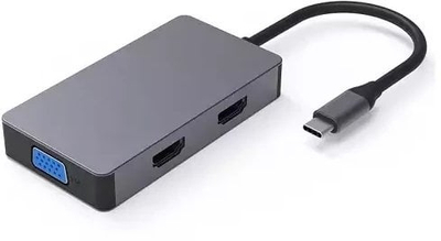 Adapter USB Type C 5 në 1, 2x HDMI 4K, VGA edhe USB 3.0, gri space