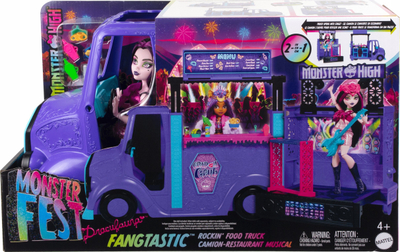 Set lodrash Mattel Monster High Draculaura Food Truck, kamion muzikor me skenë, shumëngjyrësh