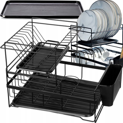 Tharëse enësh dy-nivelëshe Metal Line, me tabaka pikimi, me mbajtës takëmash, e zezë