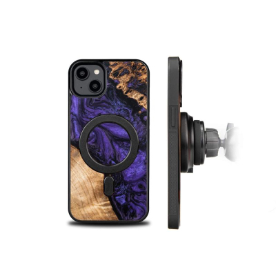 Mbulesë telefoni Bewood Unique Violet Fio për iPhone 15 Plus, dru dhe rrëshirë, MagSafe, vjollcë