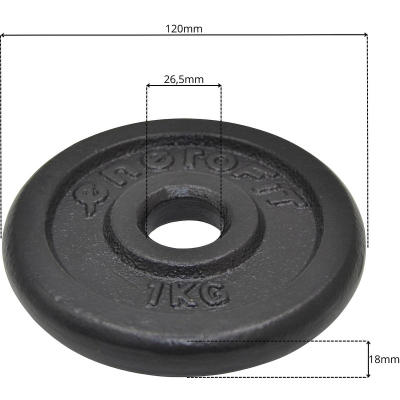 Diskë peshe Sportop gize, 1 kg, vrimë 26 mm, e zezë