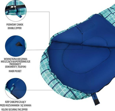 Thes gjumi NILS CAMP NC2009, përmasa L, komod nga 0–12°C, blu me katrorë