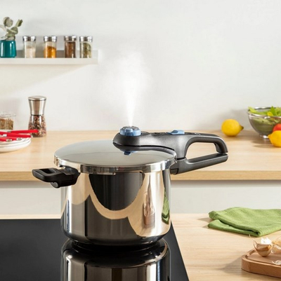 Set tenxhere me presion Tefal Secure Trendy P2584301, 4L 6L, inoks, argjendtë