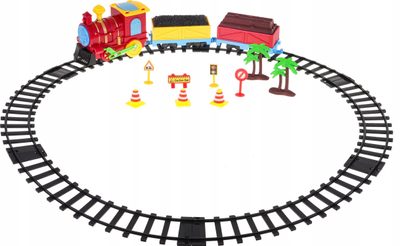 Set tren lodër RoGer Cartoon Train, me drita edhe tinguj, me shina rreth, shumëngjyrësh