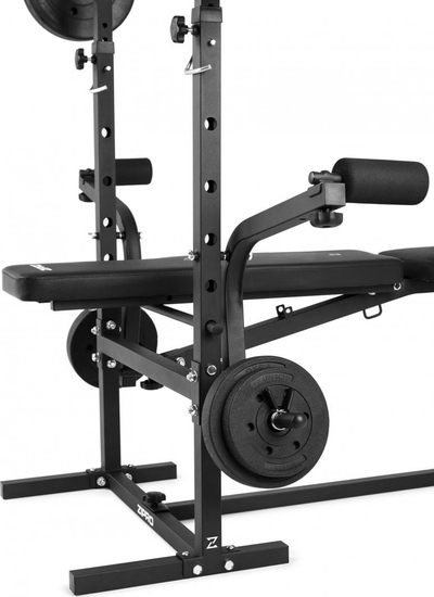 Stol fitness Zipro Ripped, me mbajtëse shtange, preacher curl dhe leg press, i zi