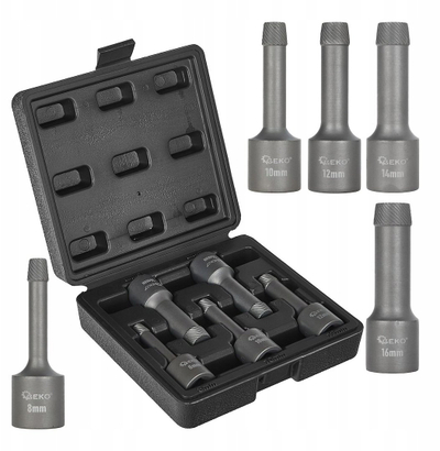 Set heqësish bulonash GEKO 1/2", 5 copë, në kuti plastike, gri