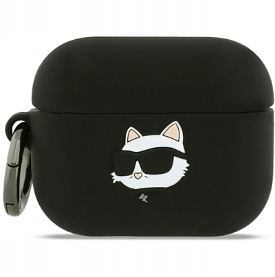 Kuti mbrojtëse për AirPods Pro 3 Karl Lagerfeld Choupette 3D, silikon, e zezë