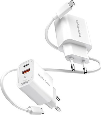Karikues udhëtimi Mobile Origin MO14, GaN 30W, presa EU USA UK AUS, i bardhë