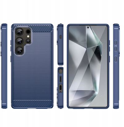 Силиконска заштитна маска за Samsung Galaxy S25 Ultra, карбон ефект, сина