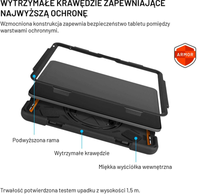 Mbulesë tableti Fixed Rugged për Samsung Galaxy Tab A11+, me rrip dhe mbajtëse, e zezë