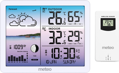 Stacion moti METEO SP107, pa tela, ekran dixhital, i bardhë