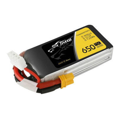 Bateri LiPo Tattu 650mAh 3S1P, 11.1V, 75C, e zezë