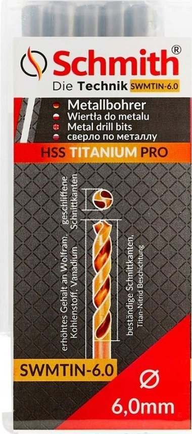 Set stërvilash metali Schmith HSS Titanium Pro 8, 10 copë, 6mm, ngjyrë ari