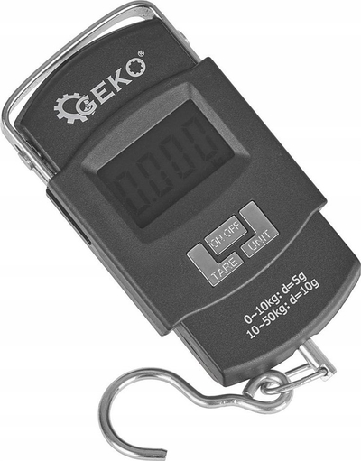 Peshore dore Geko Hook Scale, 50kg, ekran LCD, e zezë