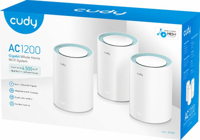 Sistem Mesh Wi‑Fi Cudy M1300, 3‑pack, dual‑band, i bardhë
