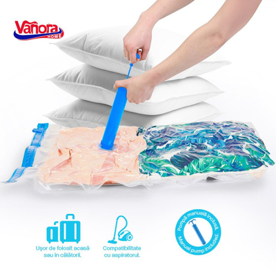 Set qese vakumimi me pompë, 3 pjesë, transparente