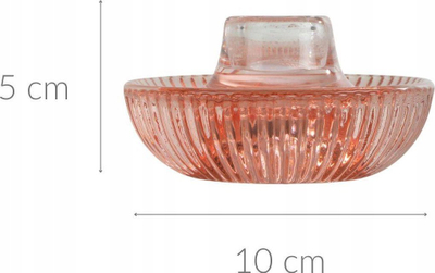 Mbajtëse qiriu Homea Ribbed Glass, xham me vija të valëzuara, rozë