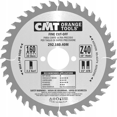 Teh rrethor CMT Orange Tools 292.160.40M, 160mm, 40 dhëmbë, gri
