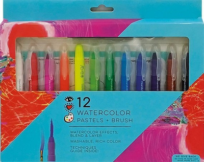 Set akuareli me pastelë Watercolor Pastel Set, 12 copë, me furçë druri, multingjyrësh