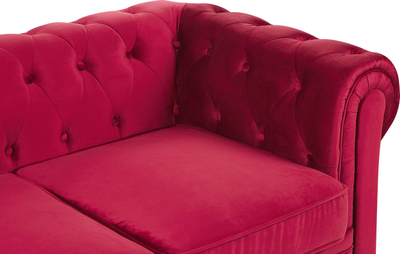Divan Beliani Chesterfield, 3 vende, kadife, i kuq