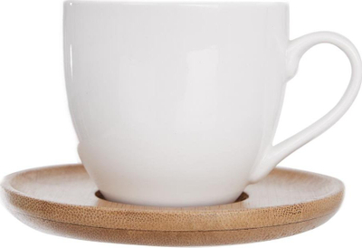 Set filxhanësh Orion, porcelani 120 ml, pjatëza bambuje, 6 copë, të bardha