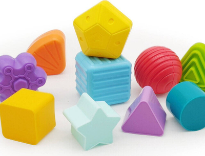 Lodër kub sensorial elastik, sorter me blloqe gome, shumëngjyrësh