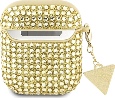 Kuti mbrojtëse Guess Hardcase Rhinestone Triangle për Apple AirPods, poliuretan, gold