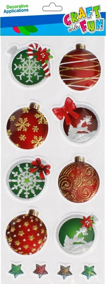 Декоративни стикери Craft with Fun Christmas, топки и ѕвезди, шарени